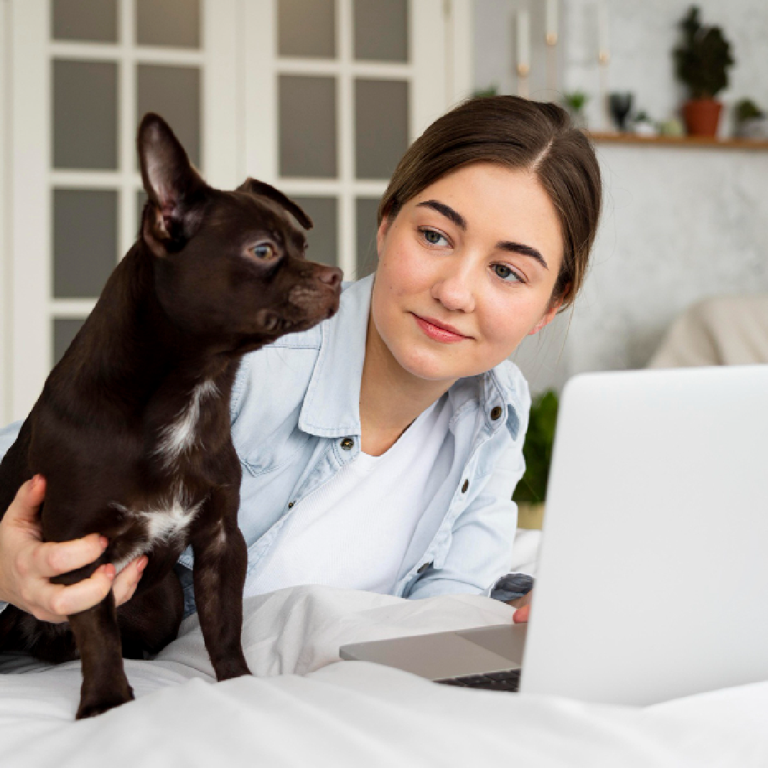 Women On Laptop With Dog