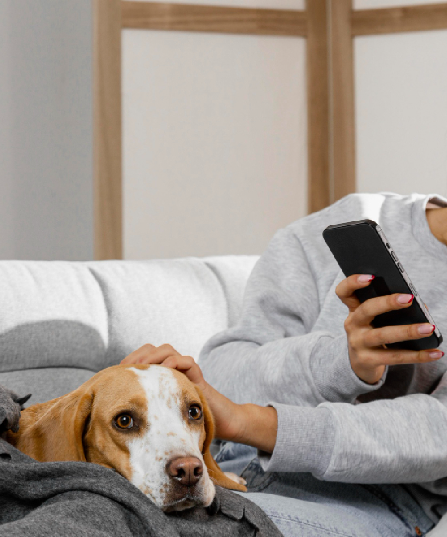 Women On Phone Petting Dog